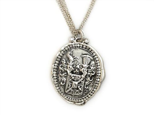 GK Designs: Sterling Silver Antique Coat of Arms necklace with diamonds