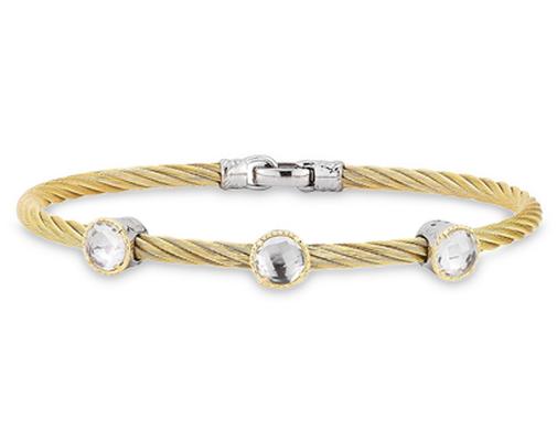 Charriol: 18K yellow gold and yellow stainless steel nautical cable bangle with white topaz