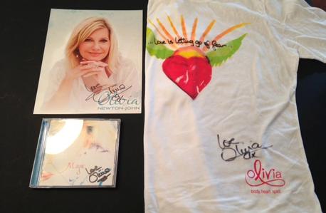 Olivia Newton-John autographed CD, picture and shirt