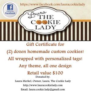 $100 Gift Certificat for (2) Dozen Handmade Custom Individually Wrapped Cookies!