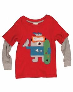 NEW Frugi layered look Applique tee Snowboarding Red Boys size 7/8