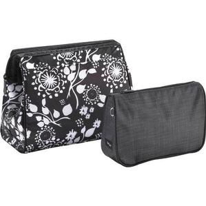 NIB Thirty One Cosmetic Bag Set Black Floral Brushstrokes & Black Cross Pop