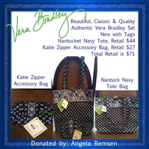 NWT Vera Bradley lot of 2 ~ Nantucket Navy Tote & Katie Zipper Accessory Bag