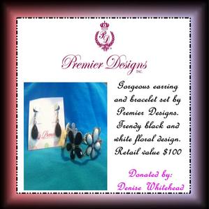 NEW Premier Designs Jewelry Set.  Earrings & floral bracelet - Black & White