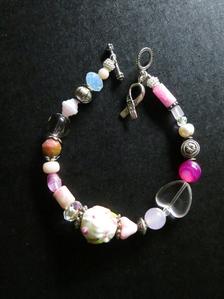 hand crafted Breast Cancer Awareness glass bead bracelet