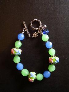 Gorgeous green blue & Lampwork beaded handmade Bracelet