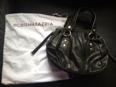EUC genuine Black Leather BCBG small satchel purse + dust bag