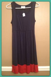 NEW women's Boutique Navy Dress w/ Rust Stripe Large 10 12 by Coveted Clothing