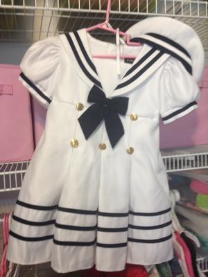 NWOT boutique Fouger USA nautical Sailor dress + beret hat 2T girls Think Photos!