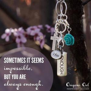 Origami Owl, I Am Enough Necklace with chain and dangles (as pictured)