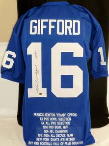 Frank Gifford Signed Jersey (Rare with Stats!)