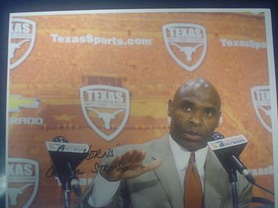 CHARLIE STRONG AUTOGRAPHED PHOTO TEXAS FOOTBALLCOACH