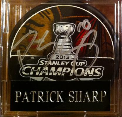 Patrick Sharp autographed 2013 NHL Game Stanley Cup Puck in Case w/cert.