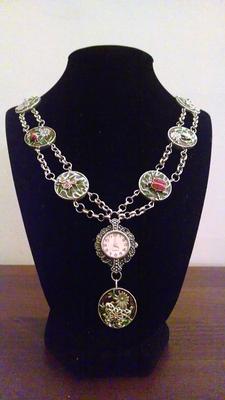 Watch pendant necklace with enamel medallions