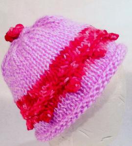 Lavender and fuschia child size knit hat