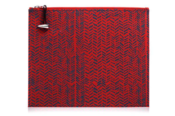DvF Cardinal Red Herringbone Leather Zip Pouch