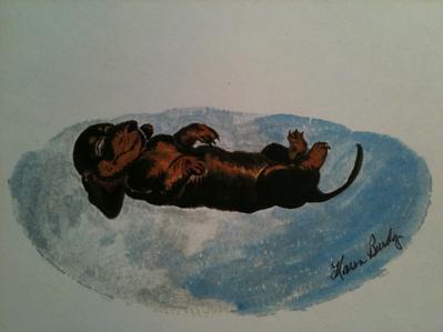 Print- Black and Tan Doxie Sleeping in Bed