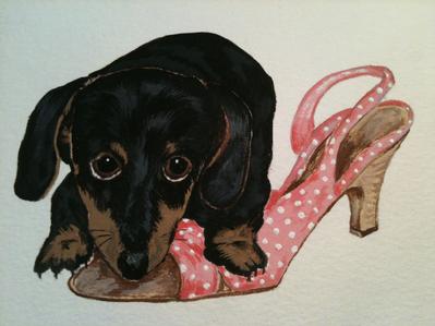 Dachshund Print- Chewing on Shoe