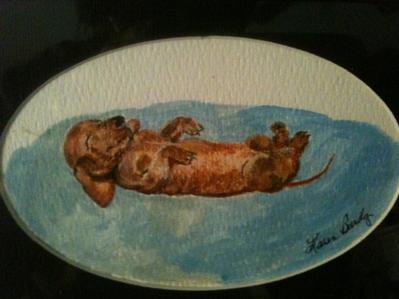 Print- Red Doxie Sleeping In Bed