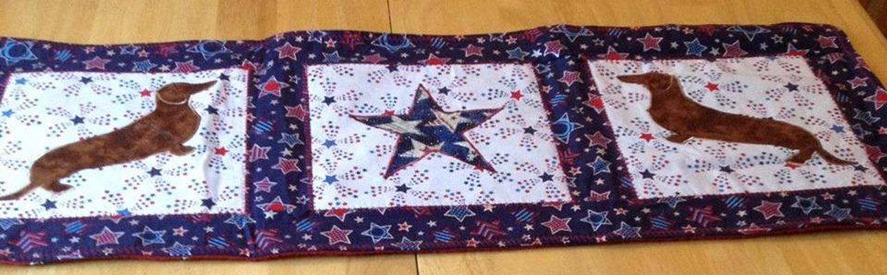 Patriotic Table Runner with stars and dachshund