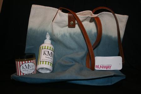 Tote bag with body oil and body scrub
