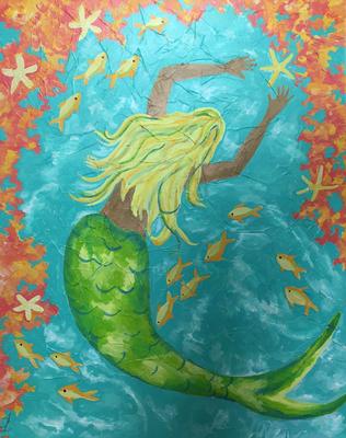 Original Mermaid Painting on Canvas by Glenda Hopkins