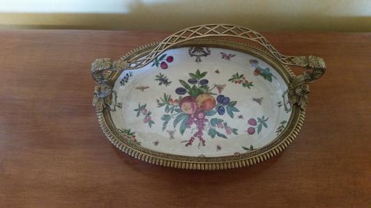 Porcelain and Bronze handled tray