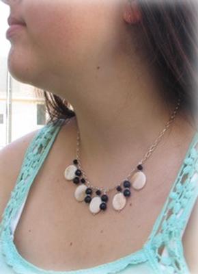 Sterling Silver Necklace with Mother of Pearl and Onyx