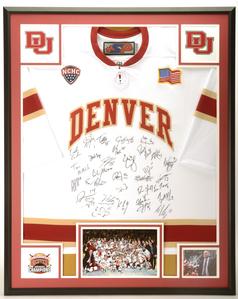 DU Signed 2016-2017 Signed Jersey framed w/ team picture & signed picture of Coach Monty