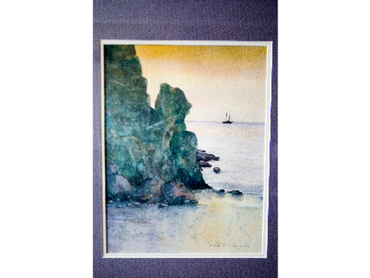 Ship, watercolor on paper, by Fred Kingwell