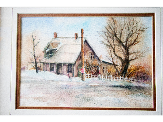 Winter Cabin, watercolor on paper, by Fred Kingwell