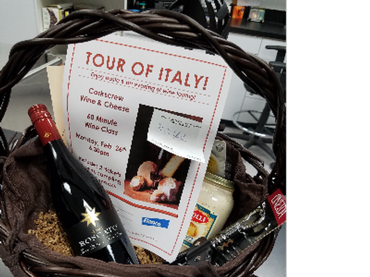 Tour of Italy Wine Gift Basket, Dinner and Wine Tasting Class