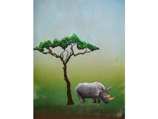 "Rhino Grazing on the Savanna"