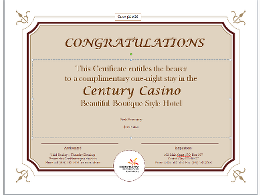 1 Night stay at Century Casino