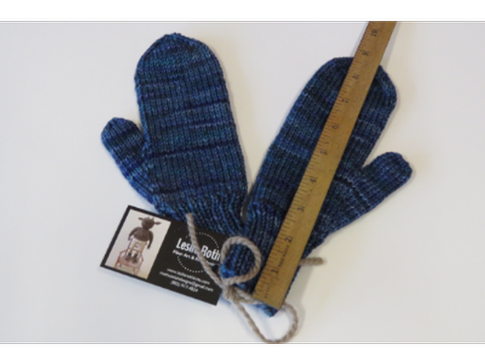 Hand Knit Young Adult Mittens - shades of blue