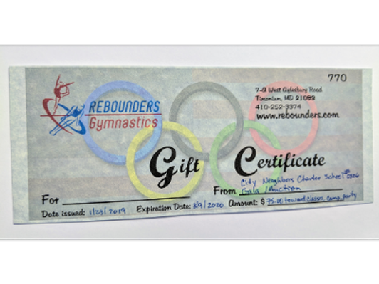 Rebounder's Gymnastics $75 Gift Certificate
