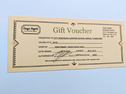Greg's Bagels $25 Gift Certificate