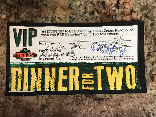 $30 Texas Roadhouse Dinner for Two certificate