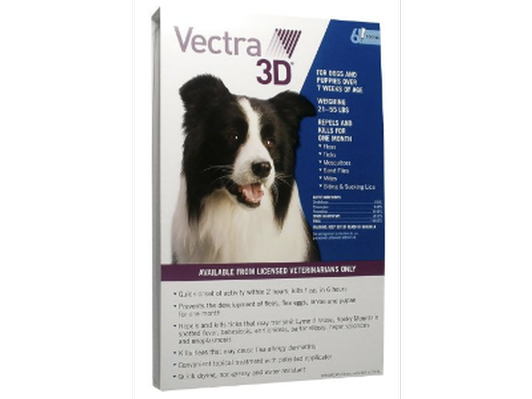 Vectra 3D BLUE for Dogs & Puppies 21-55 lbs - 6 Doses