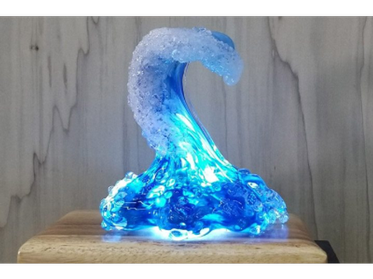 Hand Blown Glass Wave with Lighted Wooden Base