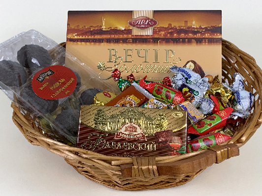 Russian Chocolate Basket with Nesting Doll 