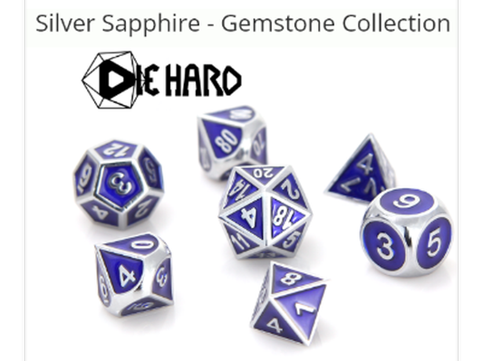 Die Hard Dice Metal Dice Silver Sapphire - Gemstone Collection RPG Set