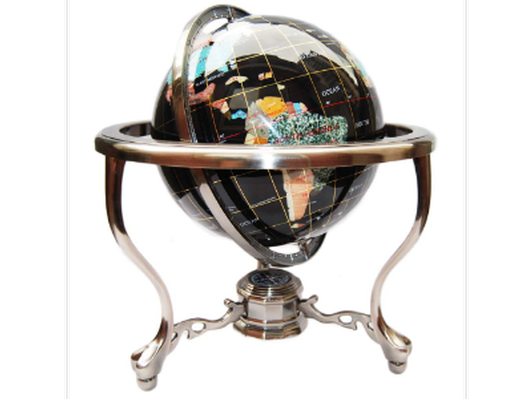 Unique Art Since 1996 14" BLACK ONYX GEMSTONE GLOBE with Silver Stand