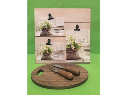Pampered Chef Ash Wood Serving Board Set and Wood Picture Frame