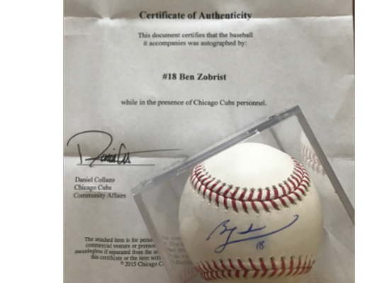 Ben Zobrist Autographed Baseball