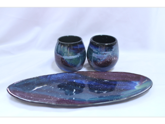 Handmade Pottery Wine Cups and Platter Set