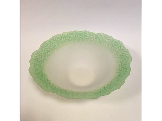 Kiln-Formed Glass Bowl with Green Bubble Edges