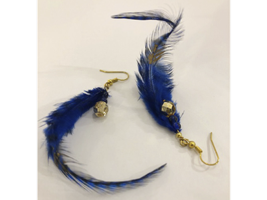 Gold and Blue Feather Earrings