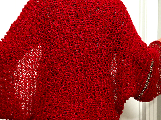 Hand-Knit Red Shawl by Rosa Maria C Díes 