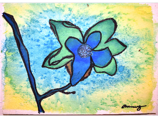 Green & blue flower- 5.5" x 8"